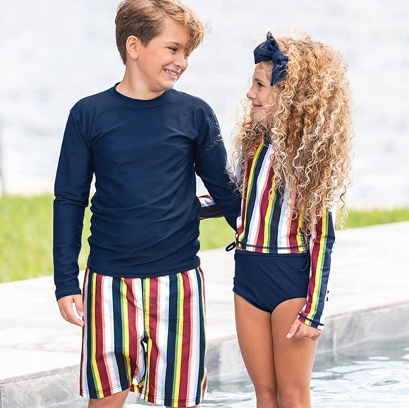 Rugged Butts Baby Boy Swim Trunks in Sunset Stripe | 6-12 Months - Picture 3 of 10